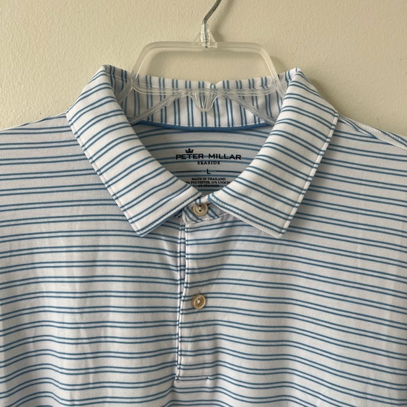 Peter Millar Seaside Men’s Drirelease Natural Touch Blue & White Striped Polo - Picture 3 of 5